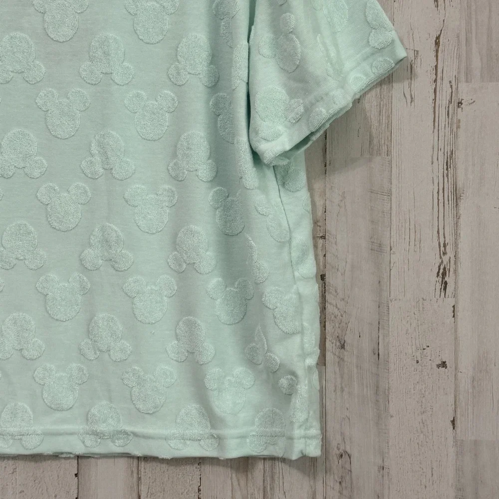 Disney Mickey Mouse Womens Tee Shirt L Embossed Mint Green Short Sleeve NEW
